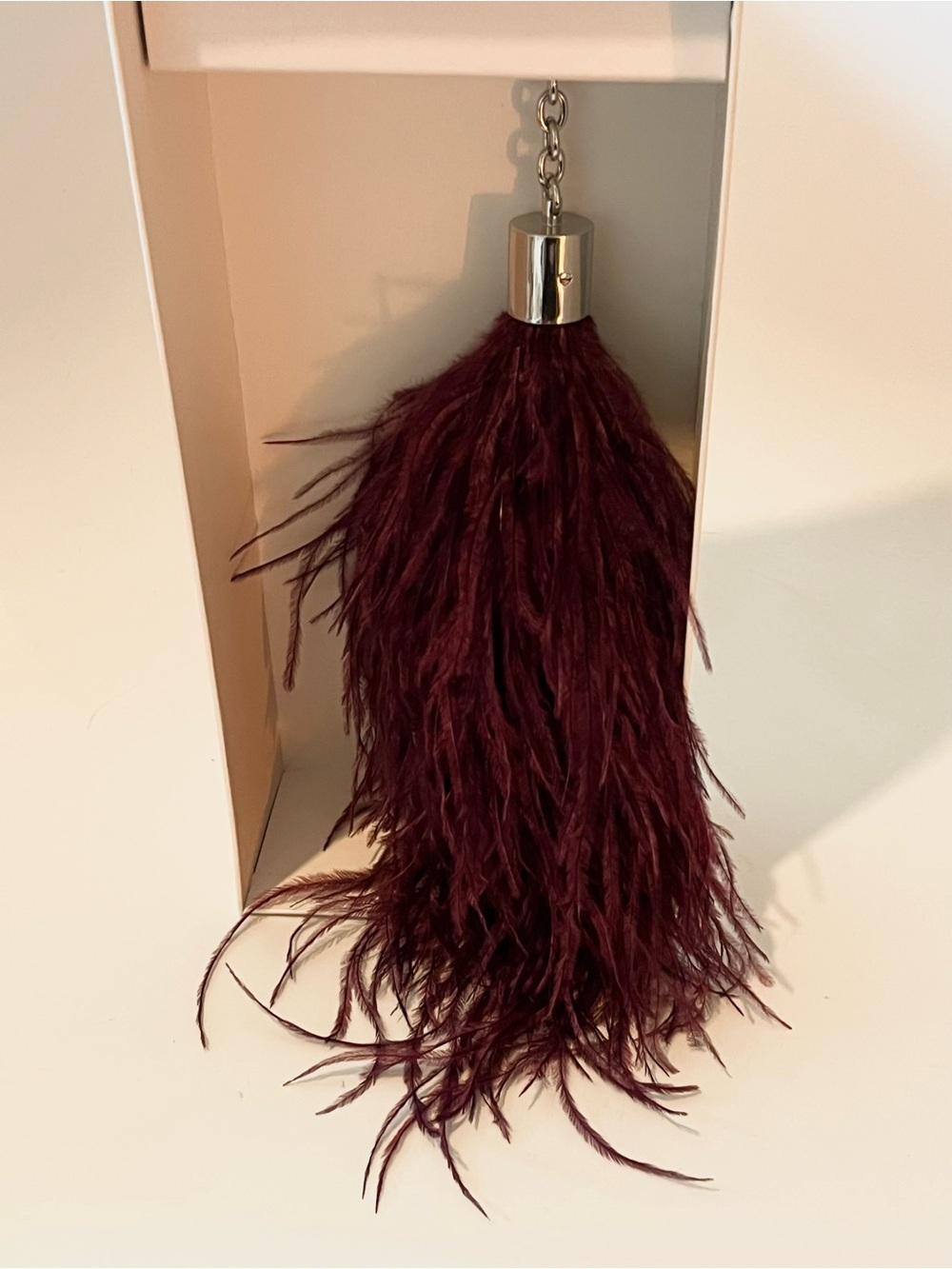 Michael Kors Limited Edition Burgundy Ostrich Feather Tassel Charm Keychain